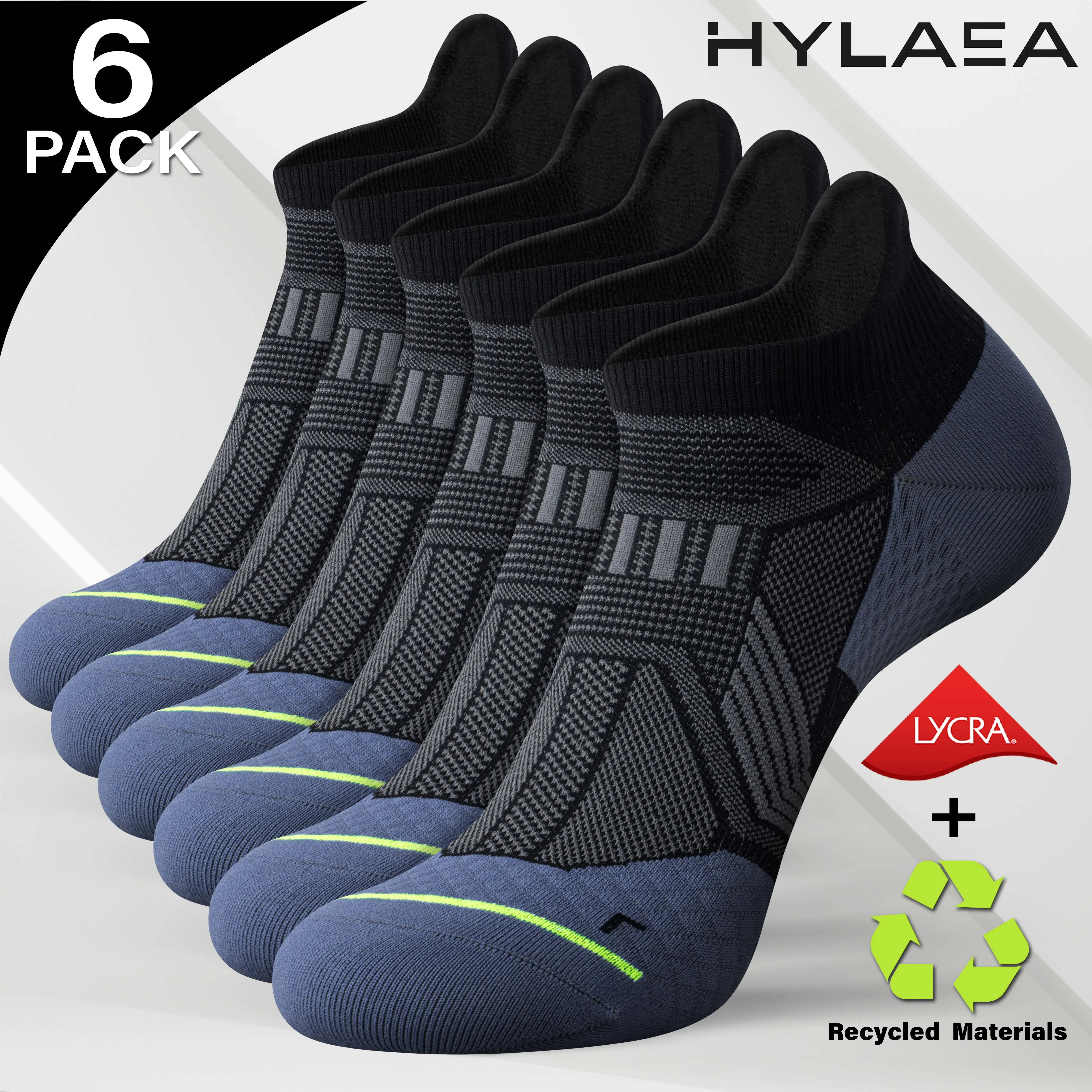 Hylaea 6-Pack Compression Ankle Socks for Men & Women - Lightweight Recycled Nylon Quarter Socks with Arch Support, Odor Resistance for Workouts