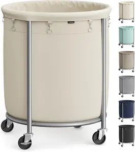Rolling Laundry Hamper with Wheels – Heavy-Duty Steel Frame, Removable Bag & 2 Locking Casters |   Cream White & Metallic Silver