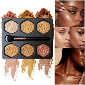 6 Color Multifunctional Highlighter Contour Palette, Fine Glitter Powder, Waterproof Sweatproof Long-Lasting, Portable Makeup Balm
