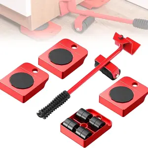 Heavy Duty Furniture Lifter with 4 Sliders for Easy Heavy Furniture Moving, Adjustable Height [Load Capacity: 600lbs Per Wheel] Red