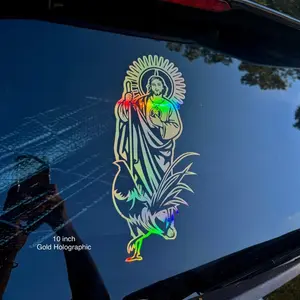San Judas with Rooster Decal Sticker for Car, Trucks, SUV's, Decor 4 Different Sizes, Glass Doors, Vehicle Exterior Decoration