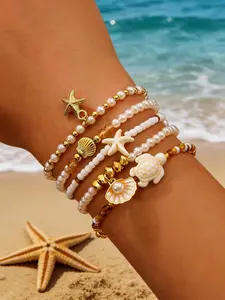 Boho Shell Bracelet Set for Women, Casual Aluminum Alloy Hand Chains, Perfect Gift for Daily Wear & Parties, All Seasons Jewelry