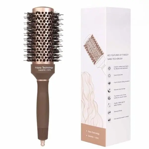 Boar Bristle Round Brush for Blowouts, Styling Thick Hair & Curly Locks - 1.7 Inch Nano Ceramic & Ionic Barrel for Volume and Shine, Boar Bristle Brush, Blowout Hair, Straightening Curly Hair