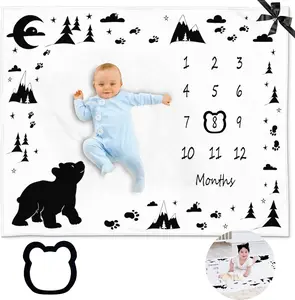 Baby Monthly Milestone Blanket - Milestone Blanket for Boys & Girls, 50x40 Inches, Bear Theme, Premium Fleece, Machine Washable