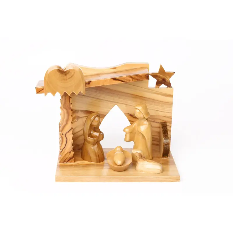 Olive Wood Nativity Scene_ Faceless Holy Family Decor Religious
