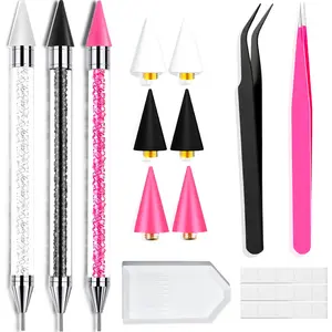 13 count Rhinestone Picker Tool - 3 count Dual- Pens with 6 Wax Tips, 15 count Clay, Precision Curved and Straight Tweezers Kit for Picking Up  Art , Stones, , and  Charms