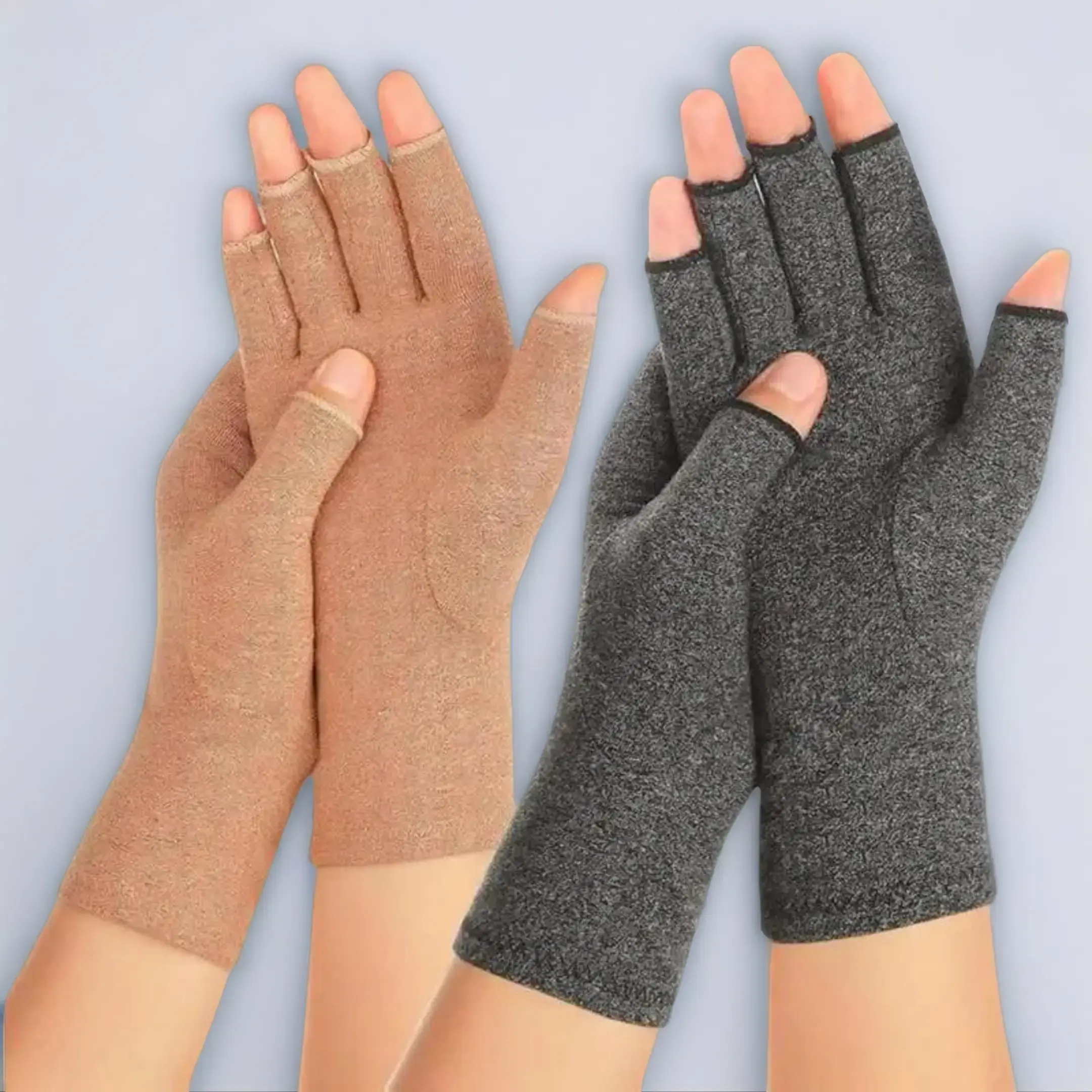 Ambidextrous Compression Gloves, 2 Pair Pack | Unisex Fingerless Design for Female & Male, for Arthritis & Carpal Tunnel Support, Support For Arthritis, Typing Support