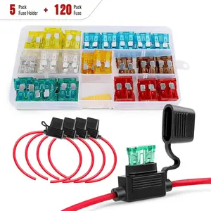 Nilight 120-Piece Standard Blade Fuse Assorted Set (5A,7.5A,10A,15A,20A,25A,30A) with 5-Pack 12AWG ATC/ATO Inline Holders, Includes Fuse Holders Home Protector