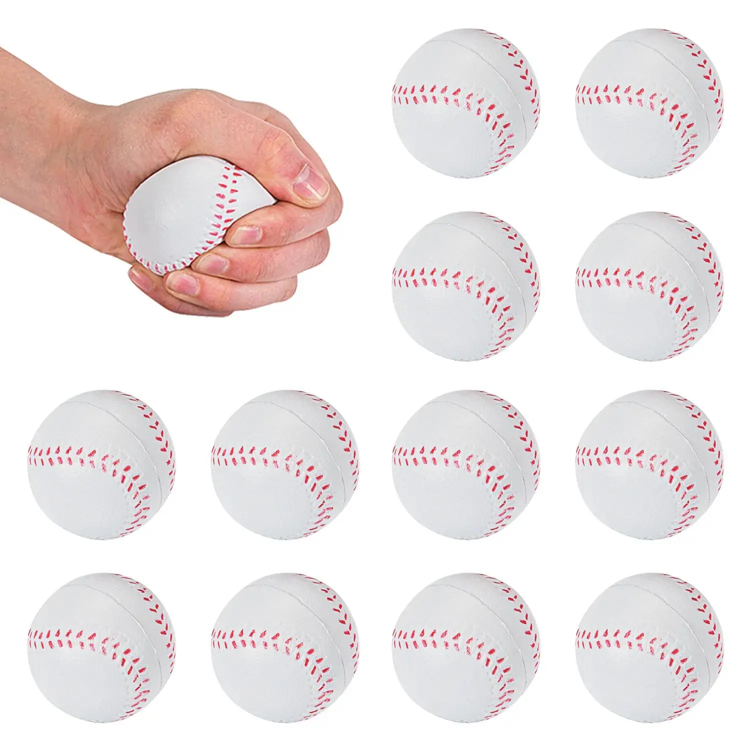 2 1/2" Realistic Baseball Red and White Squishy Stress Balls - 12 Pc., Squeeze Stress Relief, Stress Relief Fidget