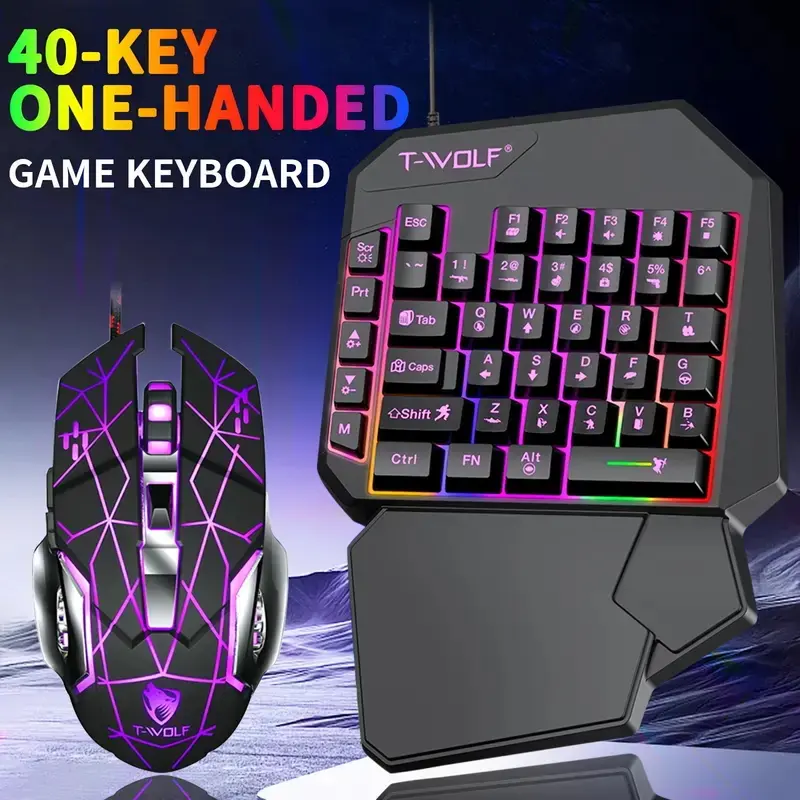 Gaming PC Keyboard & Mouse Combos for FPS Gamers, Gamer Stuff with 40-Keys Single-Handed Compact Mechanical Feel Keypad, Rainbow Backlighting, Ergonomic Wrist Rest, 6-Key Programmable 3200DPI Adjustable Mouse, USB-Powered for PC/Laptop