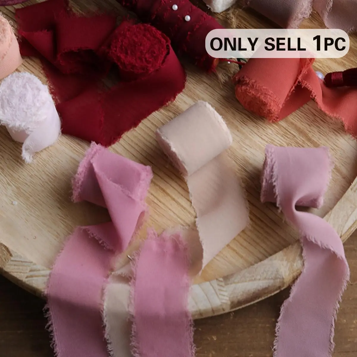 1 Roll Chiffon Ribbon - 1.5 Inch x 196.85 inch, Hand-Torn Raw Edge Sheer Fabric Tape for Flower Bouquets, Silky Chiffon with Frayed Edges, Thin Craft Ribbon, Decorative Ribbon, Gift Wrapping, Wedding, Fringe Trim