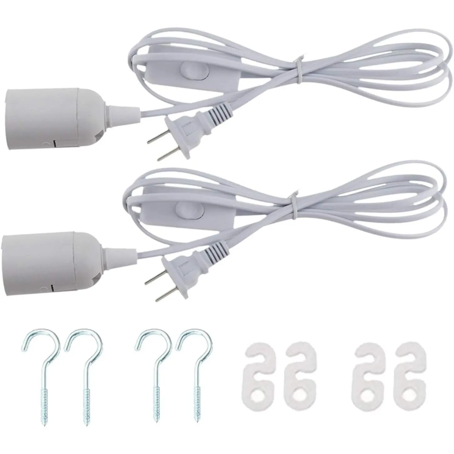 2 count E26/E27 LED Light Socket 5.9FT Extension Cord with On/Off  and  AC Power Plug Bulb Socket for Pendant Lighting Bulb Lamp in Kitchen Bedroom Restaurant (2 Packs)