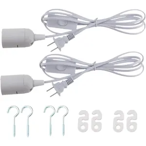 2 count E26/E27 LED Light Socket 5.9FT Extension Cord with On/Off  and  AC Power Plug Bulb Socket for Pendant Lighting Bulb Lamp in Kitchen Bedroom Restaurant (2 Packs)