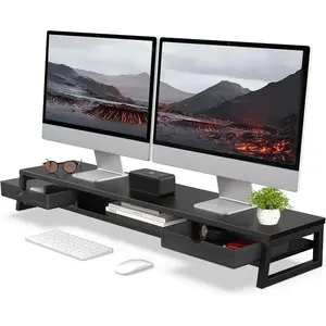 Dual  Stand,  Riser with Drawer, 42.5 Inch Large   Stand for 2 Monitors, 2 Tier Wooden Desk Shelf for Top of Desk