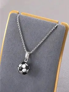 Men's Stainless Steel Sporty Football Pendant Necklace, Chain Necklaces, Casual Trendy Matching Exquisite Trendy Fashion Pendants Necklace Jewelry for Party, Classic Fashion Accessories for Daily Wear