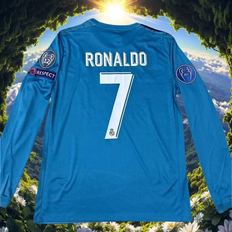 2017 2018 Away Retro Blue No.7 Ronaldo LongSleeved Soccer Jersey