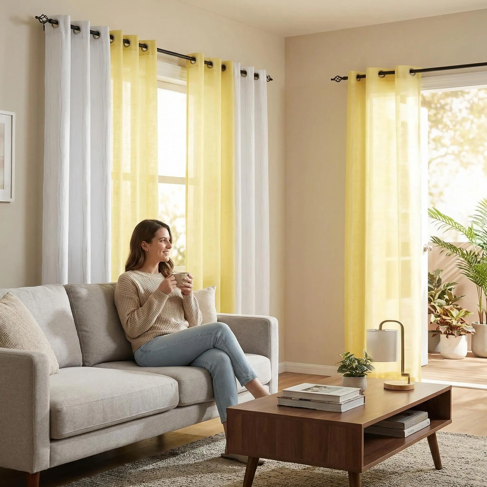 6pcs 34x84 inch Grommet Top Curtain Set, Combo of 2 Wave Pattern Silver Foil Blackout Curtains and 4 Belly Linen Curtains, Stylish Window Drapes for Home Decoration RT01 FT2503 Blackout Window Cover Home Textile
