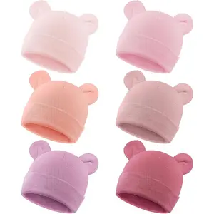 KF5-KC20   6 Pcs Preemie Hats Cotton Preemie Caps Cute Beanie Bear Ears Hospital Cap for Premature Baby Boys Girls