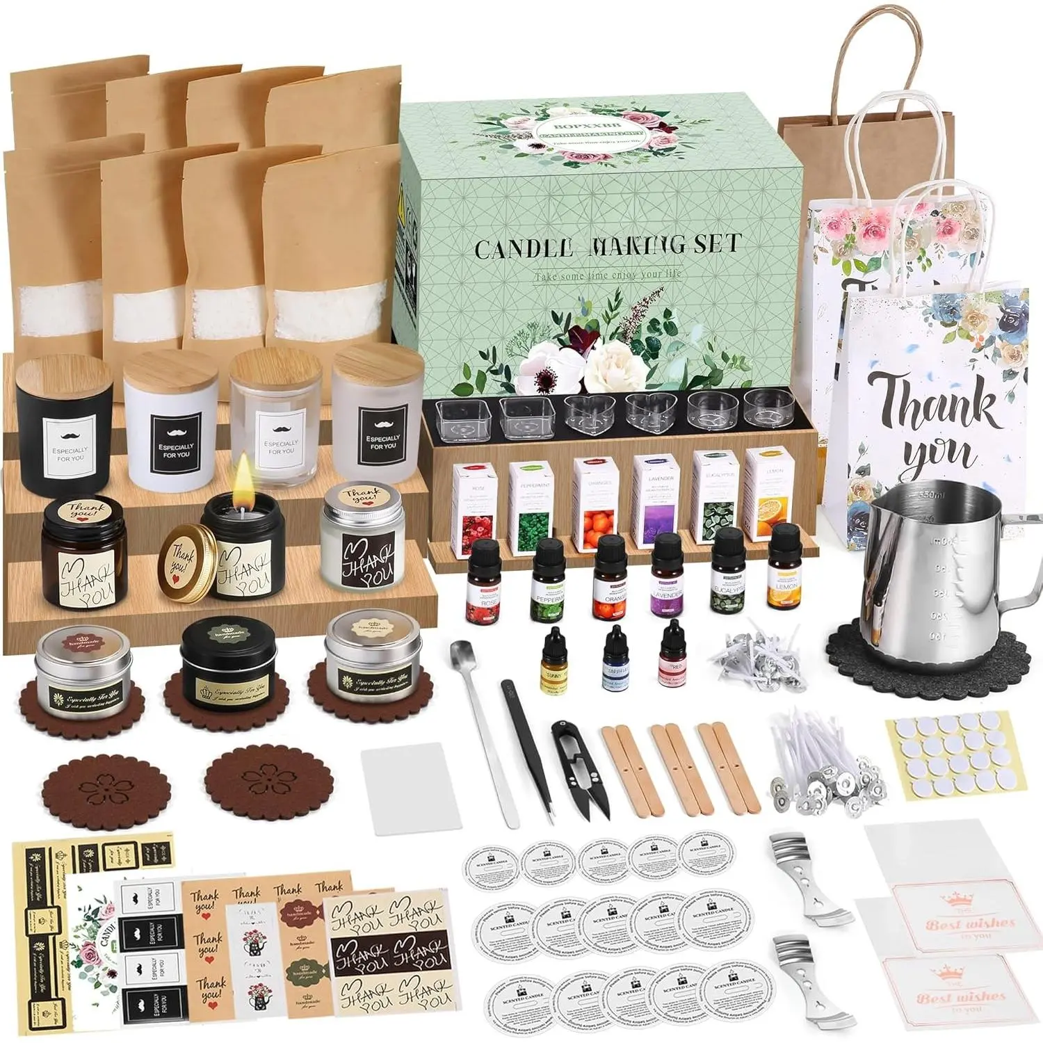 Complete Candle Making Kit, DIY Candle Making Supplies for Adults, Include Soy Wax, Candle Cups & Tins Candle Wicks & Light Aroma Type Scents, Liquid Dyes & More