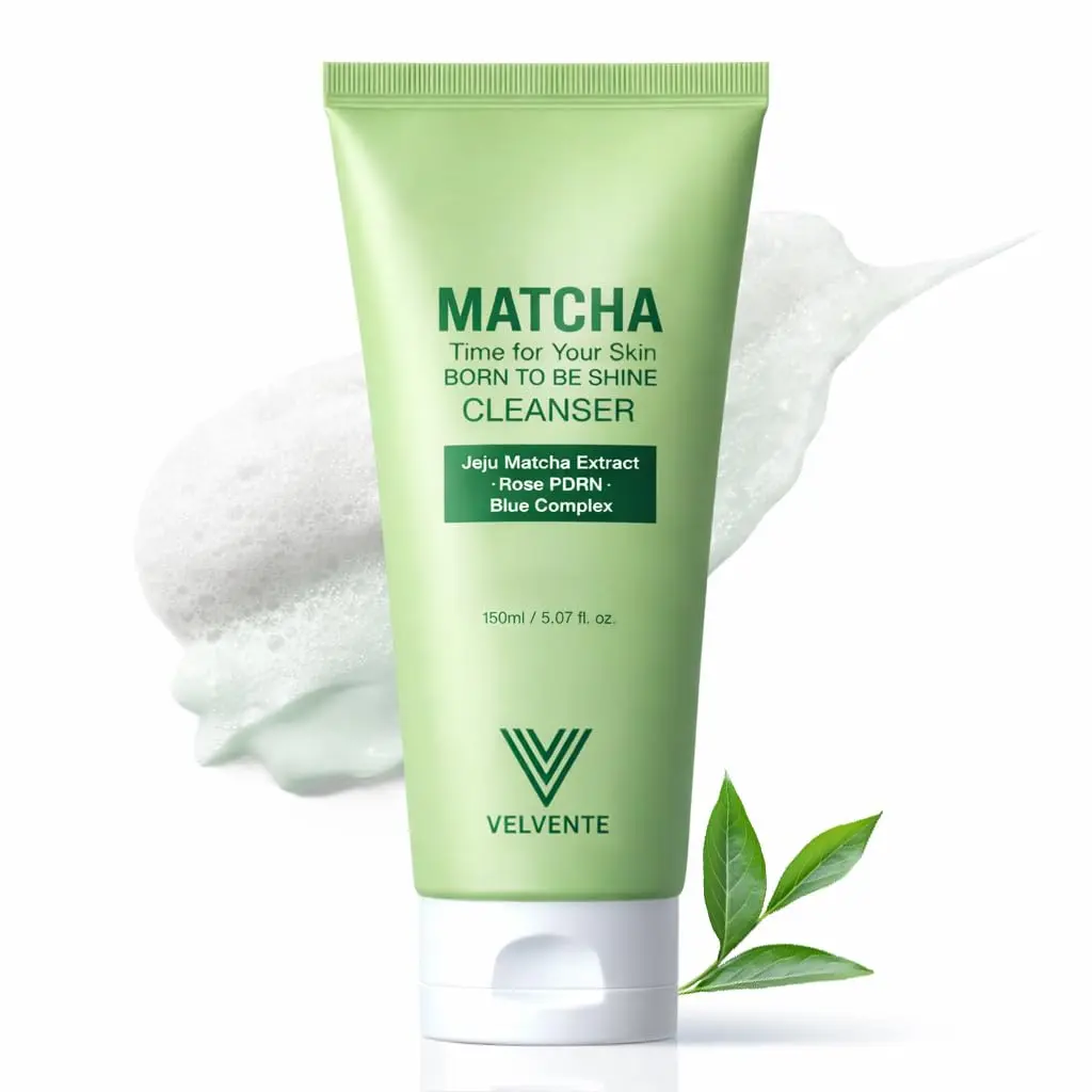 [Kbeauty]Velvente Matcha & Rose PDRN Gentle Foam Cleanser | Low pH Face Wash for Pore Refining, Hydration & Redness Relief | Soothing Daily Cleanser for Acne-Prone & Sensitive Skin | Korean Skincare | 5.07 fl oz
