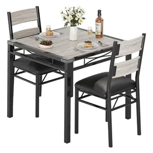 Garvee Versatile Dining Table Sets with Upholstered Chairs and Corner Protectors in Modern and Retro Styles, Ideal for Apartments, Kitchens, and Breakfast Nooks, Available for 2 or 4 People in Grey, Black, Brown, and Gray Finishes