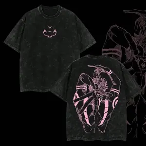 Men's Unisex Oversized Classic Retro Limited Ryomen Sukuna Signature Jujutsu Kaisen Double-Printed Graphic T-Shirt - Washed Ribbed Seamless Short-Sleeve Soft Cotton Apparel, Premium Fabric Fashion Aesthetic for Anime Fans, Summer Vibes