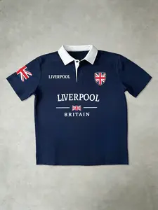 Men's Liverpool England Flag Print Polo Shirt, Casual Business Wear, Breathable Fabric for Office & Football Activities, British College Style