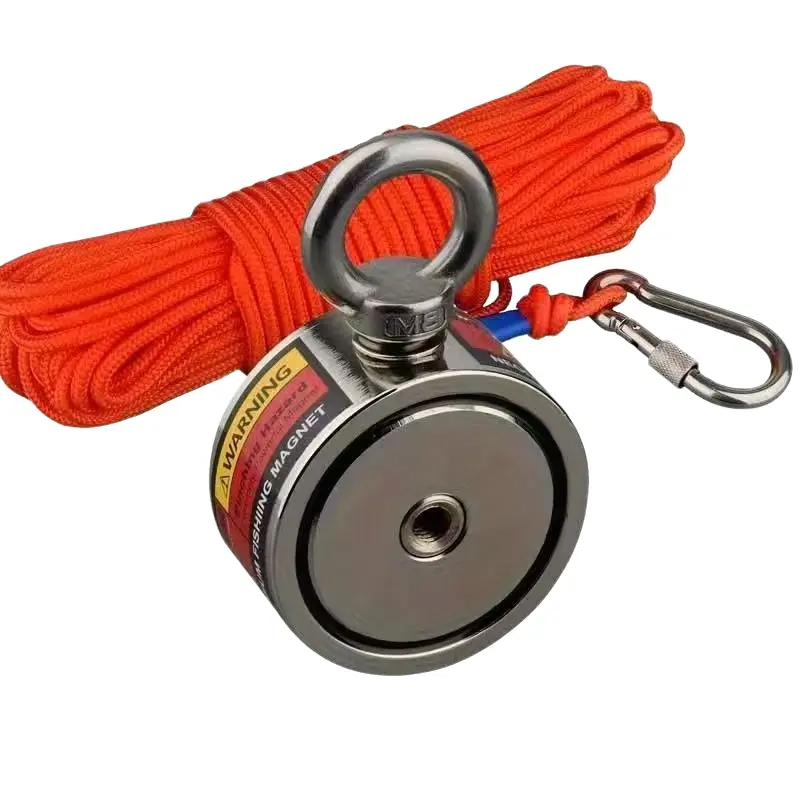 48mm Double-Sided Neodymium Magnet Heavy Duty Strong Magnetic with Rope, Powerful Magnet, 209lb Strong 1.89" Diameter Eyebolt, Ideal for River and Lake Fishing, Neodymium Fishing Magnets