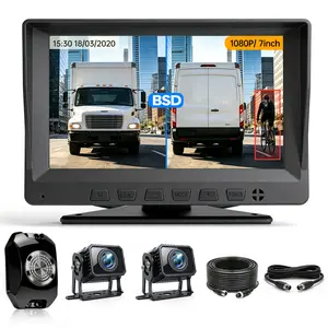 ConewVehicle 7 inch Backup Camera System for Truck Trailer,Plug and Play,No Delay,2 Channels HD Camera,BSD with Audible Alarm,150° Wide Angle,DIY Guide Lines,Night Vision,IP69 Rear View Camera