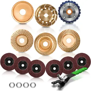 13PCS Wood Carving Disc Set for 4" or 4-1/2" Angle Grinder, Stump Grinder Tool Disc Wheel Attachments for Woodworking, Wood Cutting, Shaping, Carving, Sanding, and Polishing