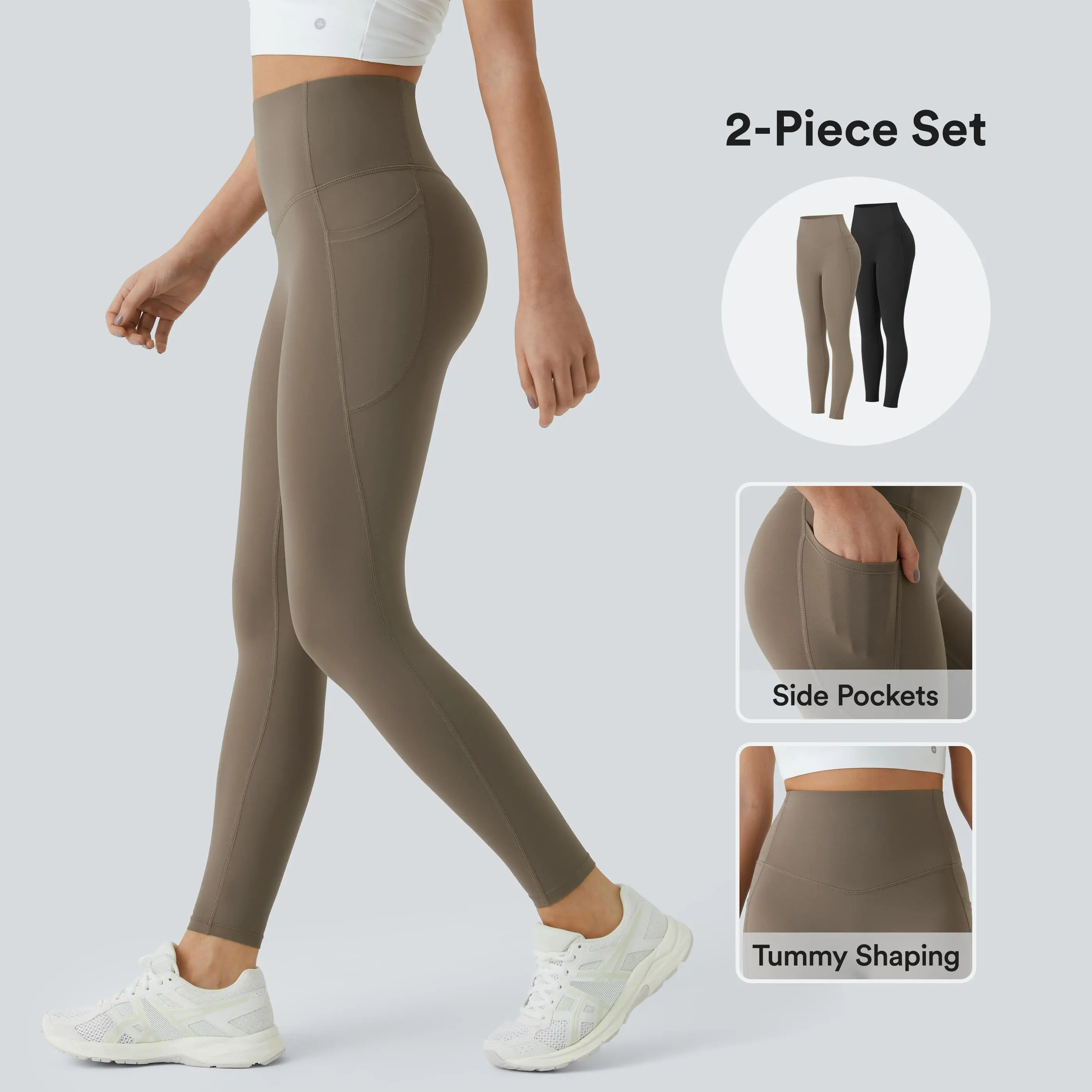 Halara 2-Piece UltraSculpt  High Waisted Tummy Control Side Pocket Shaping Training Leggings Set Yoga Pants Tight Fit Sporty