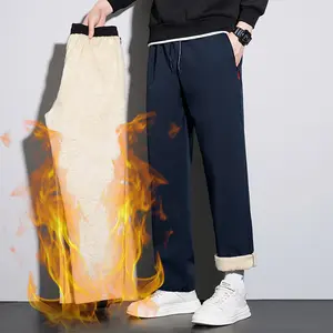Elastic Waistband Straight-Leg Pants - Autumn Winter Sherpa-Lined Thickened, Multi-Colors Optional Casual Fleece Pants