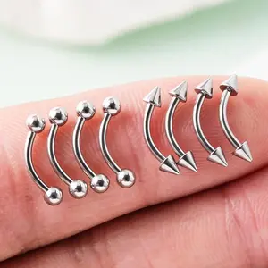 Oufer 16G 8PCS Balls and Spikes Rook/Eyebrow Vertical Labret Angel Bites Piercing Ring Set Bar Length 8mm 10mm 316L Stainless Steel