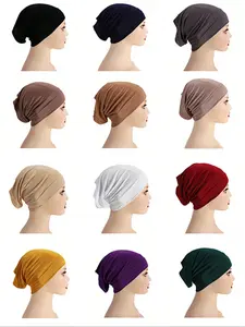 Women's Plain Modal Wide Brim Beanie Hat, Elastic Round Mouth Stretch Headband, Large Size Cylinder Cap Inner Layer Hat Headwrap Turban Hijab Hijab Cap