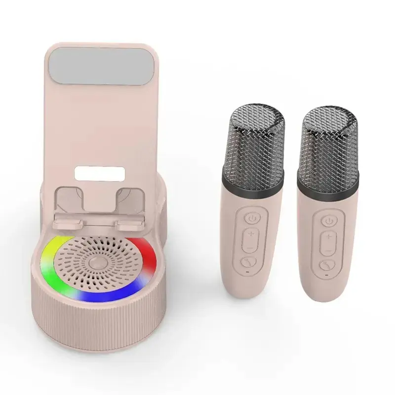 6-In-1 Portable Wireless Karaoke Speaker with Dual Microphones, LED Lights, Type C Fast Charging, Bluetooth 5.3, HD Bass, ABS Material, 2000mAh Battery, Perfect for Karaoke & Parties