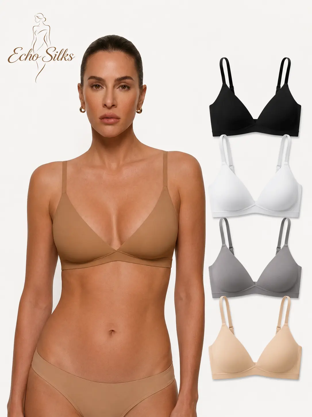 Women's Nylon Wire-Free Triangle Bra - Soft Seamless Minimizer Lingerie, Low-Cut Liner-Free Basic Womenswear for Day Wear, Casual Outfits, Wire-Free Bra