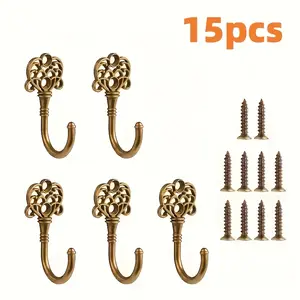 15-Piece Antique Bronze Color Hooks Set, Zinc Alloy Creative Wall Door Back Side Hooks, Bathroom Closet Metal Coat Rack, Home Decor Floral Pattern Hooks, Wall Mounted Hook