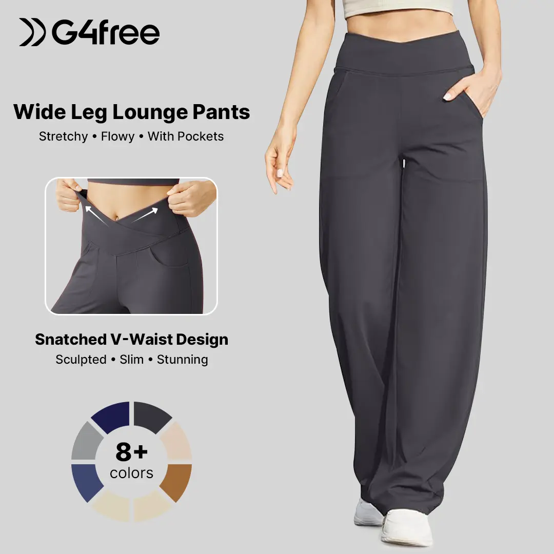 G4Free Wide Leg Pants for Women Loose Yoga Pants with Pockets Petite/Regular/Tall Stretch Casual Lounge Pants Comfort Basic Trouser Womenswear Bottom Wideleg Minimalist Baggy Oversize Oversized