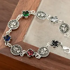 FringeFlutter 2026 New Arrival: Best-Selling Vintage-Style Silver Bracelet Featuring a Queen's Portrait Coin and Sparkling Crystal Accents