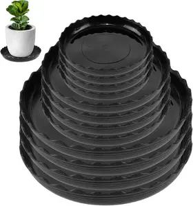 12 Packs Wave  Saucer - Plastic Flower Pot Drip Trays/Durable Heavy Duty Black  Tray for Indoor and Out Door (6/8/10 inch)