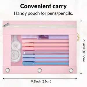 SKYDUE  9.8" x 7.25" 3 Ring Binder Pencil Pouch with 3 Pockets, Mesh Window & Zipper
