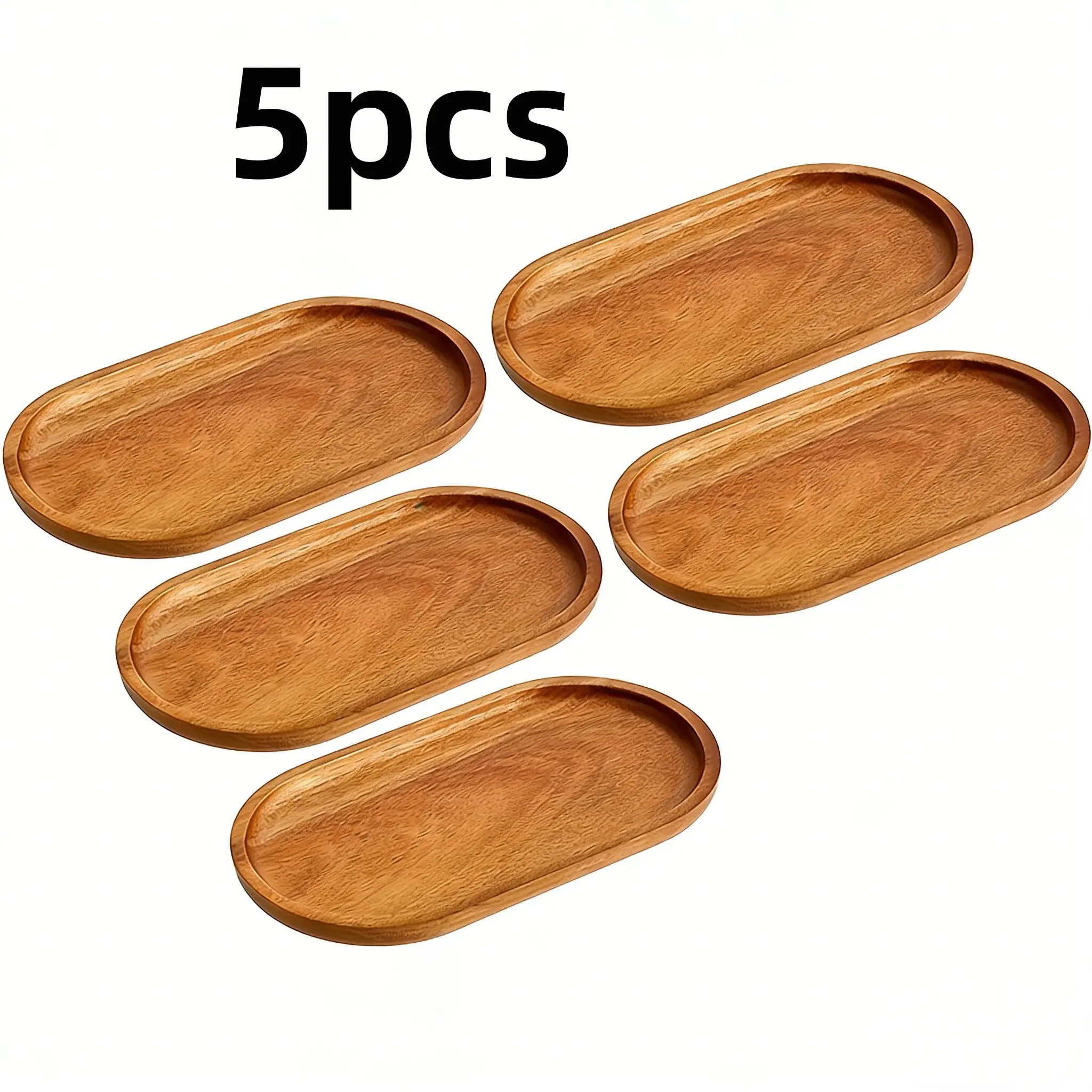 Set of 5 Teak Wood Trays (11.5 X 4 Inches), Wooden Cold Platter, Food Tray, Bread Basket, Oval Tray, Ideal for Parties, Afternoon Tea, Bar, Cafe, Restaurant