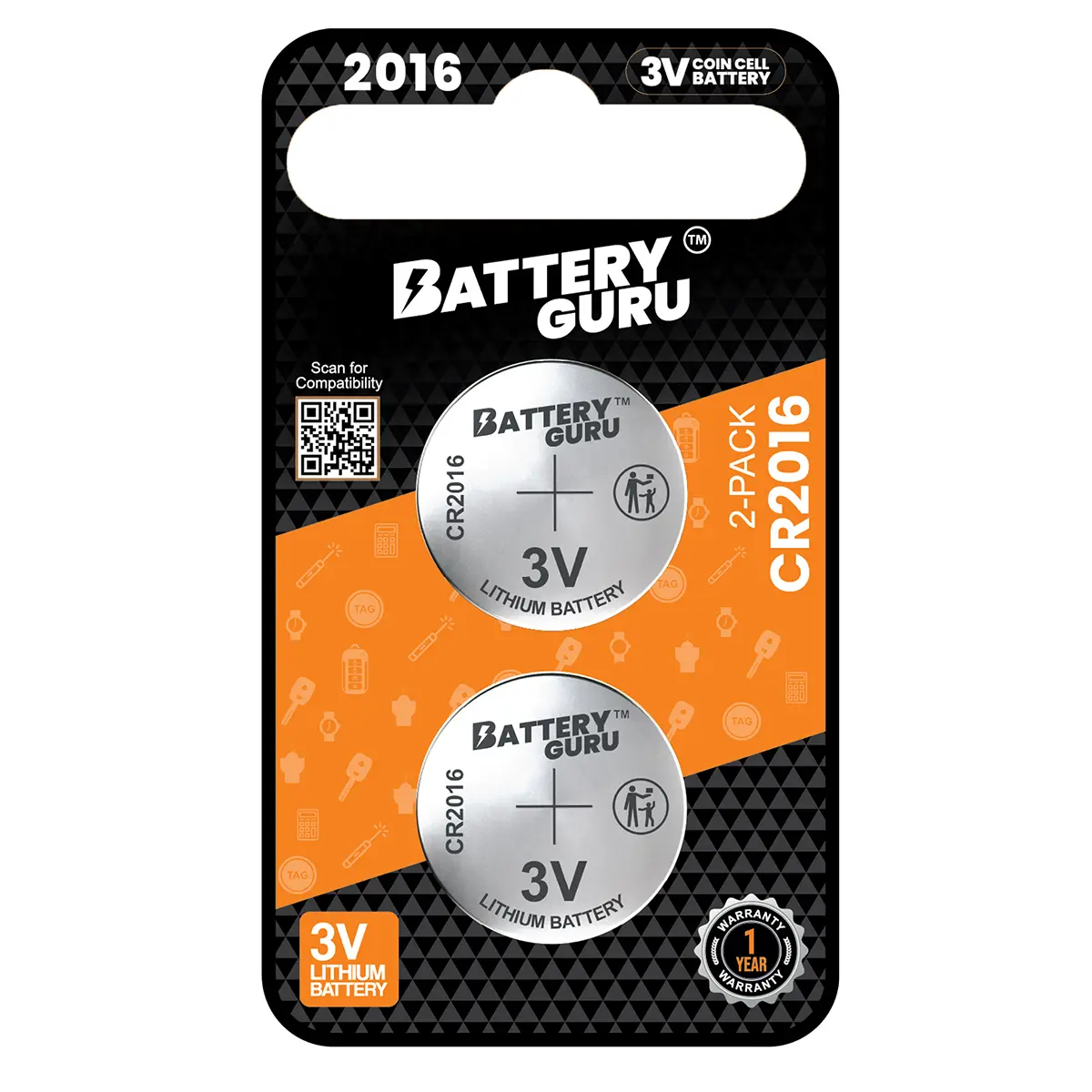 BatteryGuru Car Key Batteries CR2016 3V (Pack of 2) Electronic Gadgets Durability