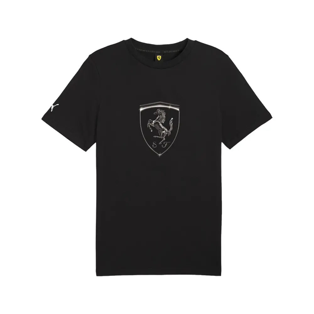 PUMA Mens Scuderia Ferrari Race Tonal Shield Crew Neck Short Sleeve Casual Tops Casual - Black