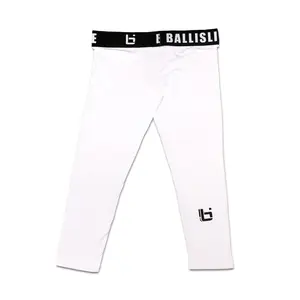 P1 3/4 Compression Tights in White with Black Strap and Logo