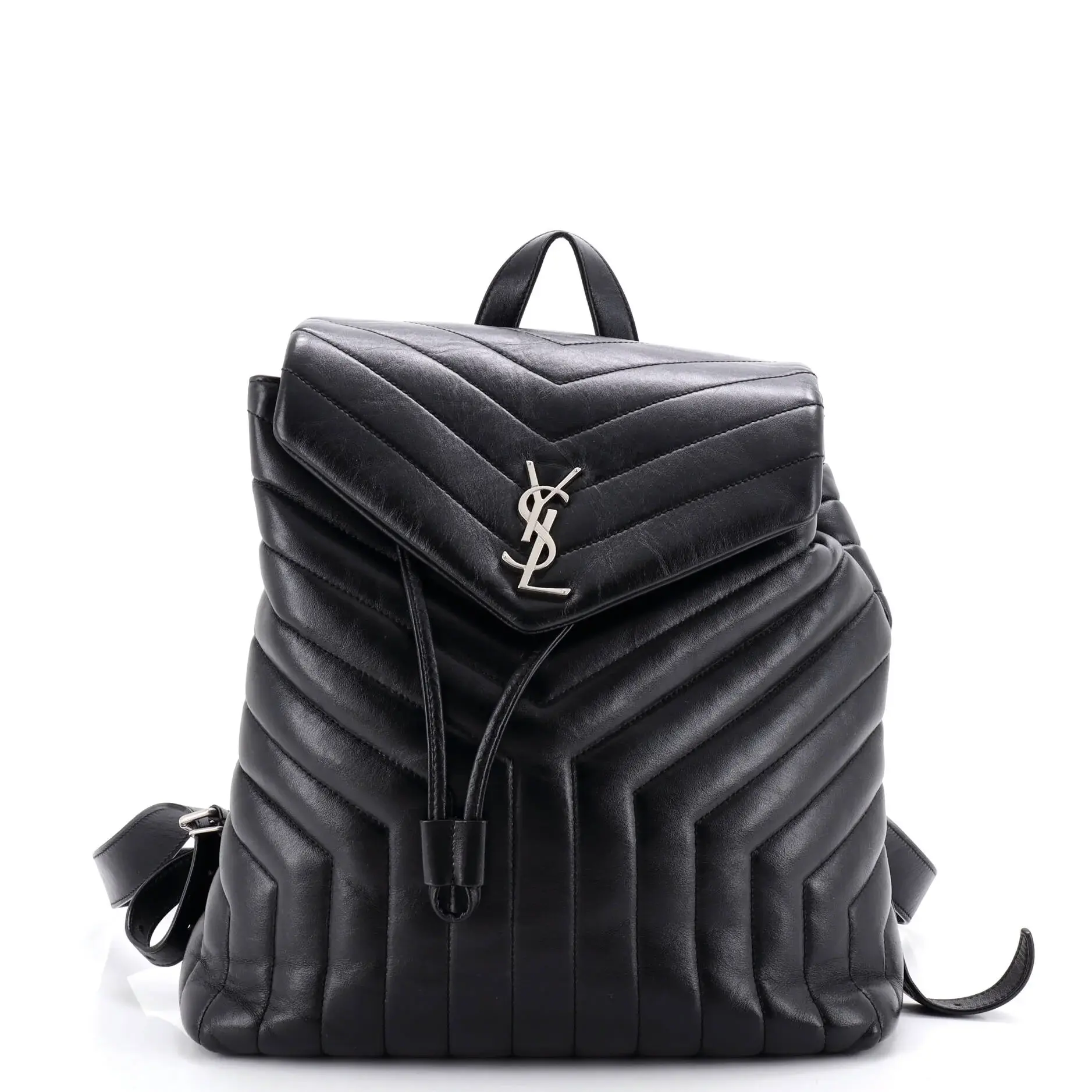 Pre-owned Yves Saint Laurent Leather Backpacks Saint Laurent LouLou Backpack Matelasse Chevron Medium by Rebag