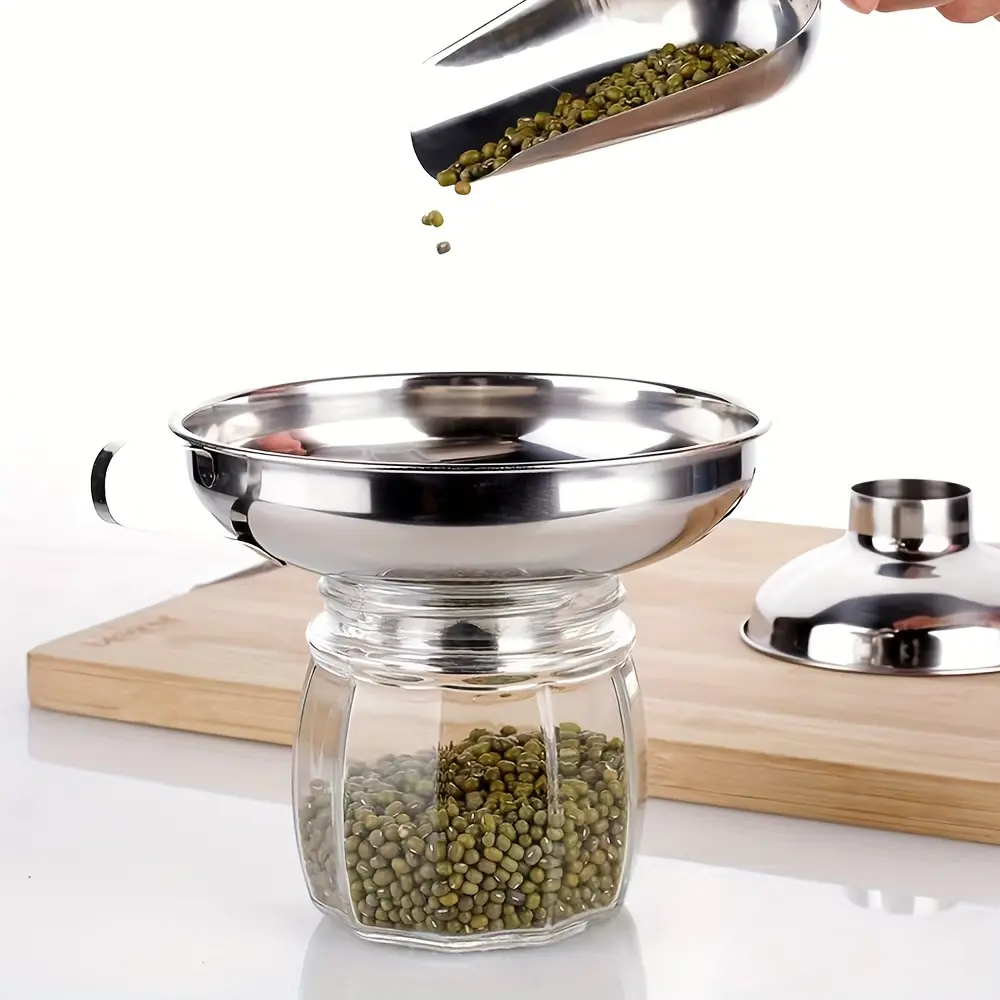 Wide-Mouth Food-Grade Stainless Steel Kitchen Funnel with Handle - Durable Metallic Steel Funnel for Jam, Sauce, Cooking Oil Filtering, Home Canning & Food Preservation, Durable Funnels, Metallic Steel Funnels