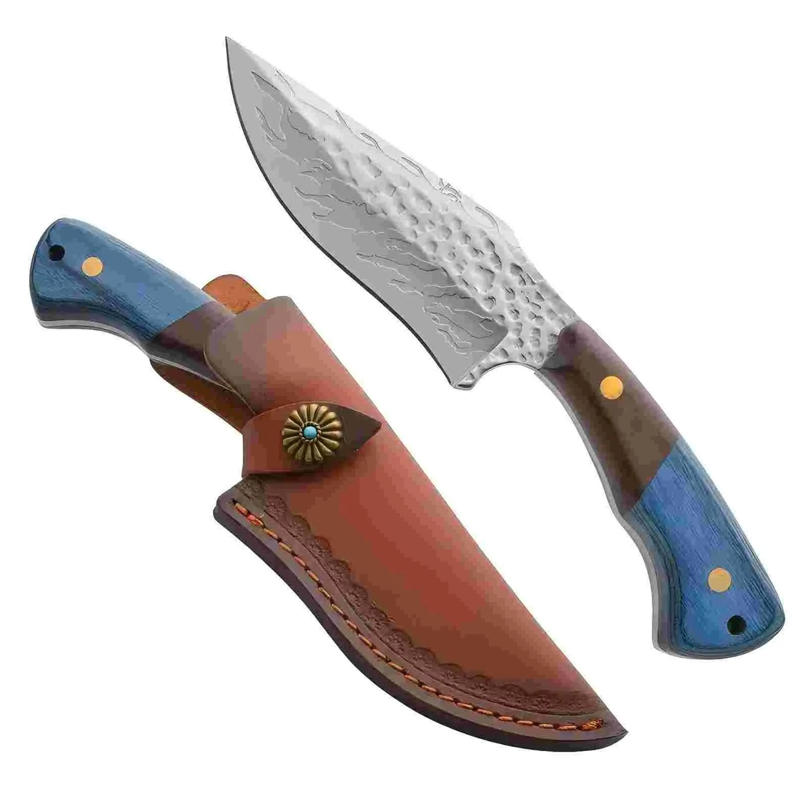 High-Quality Stainless Steel Blade Outdoor Knife with Wooden Handle - Steel Steak Knife for Camping, Hiking - Durable, Sharp Christmas Gift, Steel Steak Knives