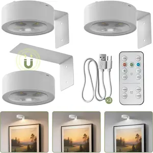 White Picture Lights for Wall, 3 Pack Rechargeable LED Picture Light Battery Operated with Remote&Timer, Dimmable Poster Light for Paintings, Portraits, Art Frames, 3 Color Temperature