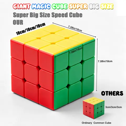 18x18x18cm Giant 3x3x3 Magic Cube - Durable Sticker-Free Speed Cube, Colorful Manual Learning Toy for Beginners (1.9 lbs), Unique Holiday Gift for Kids, Cool House Decoration (Toys & Hobbies, Games & Puzzles)